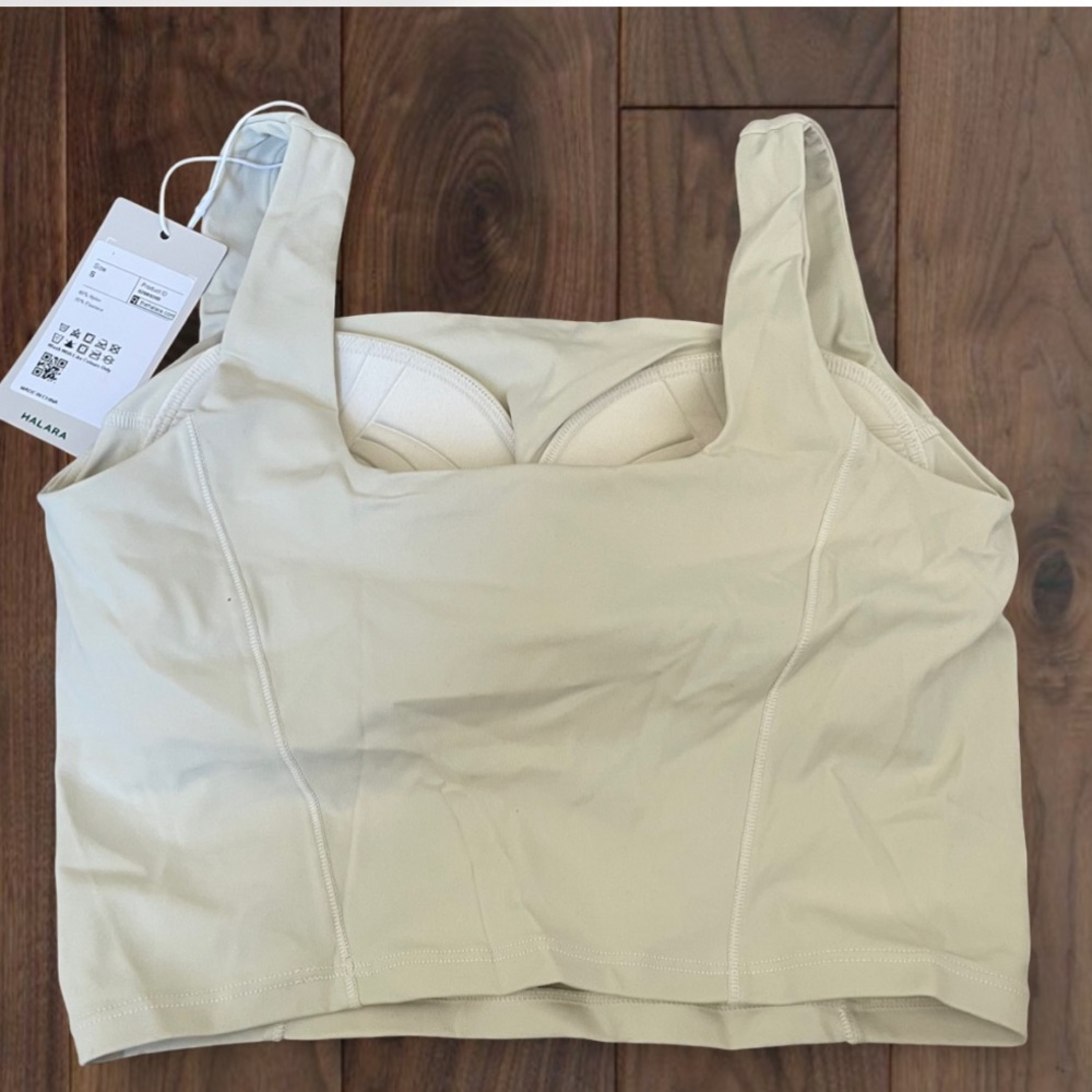 Halara Square Neck Backless Cropped Yoga Tank Top Sports Bra Small Seedpearl New - Picture 6 of 7